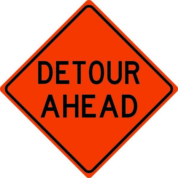 Detour Ahead-Construction Signs-Municipal Supply & Sign Co.-36" x 36"-0.8-No Holes-Sealcoating.com